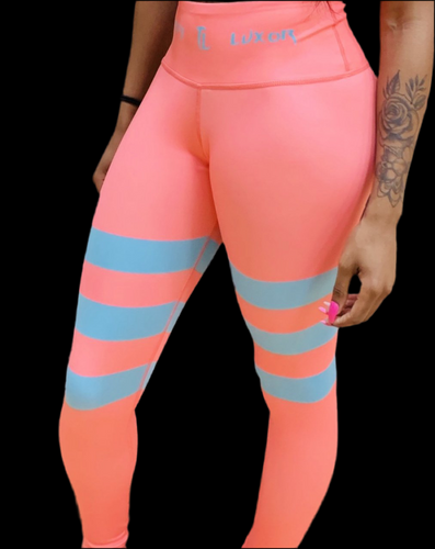 Troy Luxor Women's Peach Cashmere Strips High Waisted Leggings