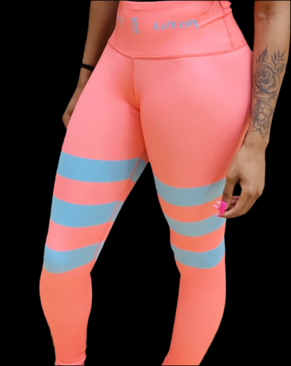Troy Luxor Women's Peach Cashmere Strips High Waisted Leggings